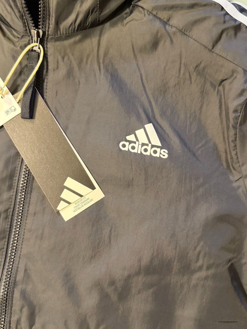 adidas Black Hooded Jacket with White Stripe Accents - Picture 5 of 6
